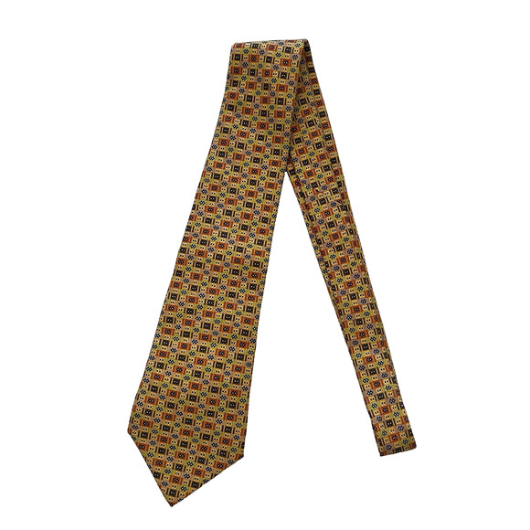 ETRO Milano Silk Tie Mens 59x3.75" Yellow Mustard Orange Geometric Print Necktie - Picture 2 of 9